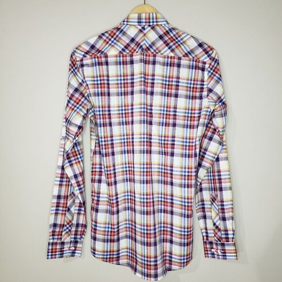 🦋3/$25 Pantamo Small Cotton Long Sleeve Purple Blue Plaid Button Up Shirt NWOT - Picture 4 of 8
